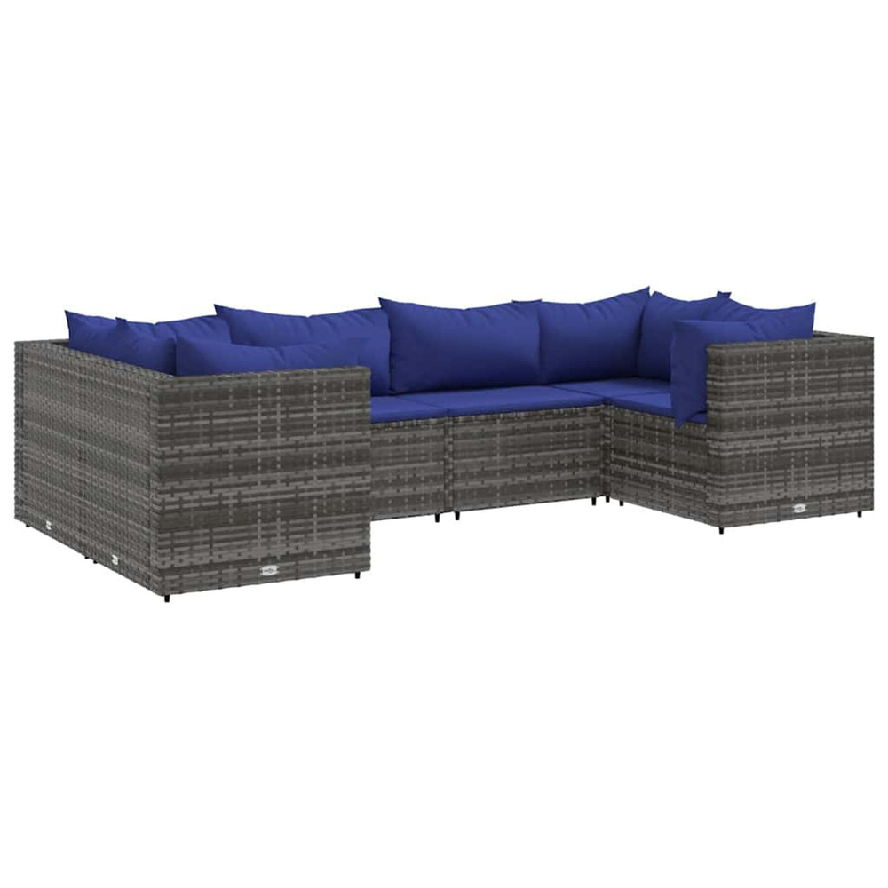Salon de jardin 6 pcs avec coussins gris résine tressée