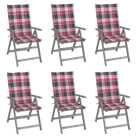 Chaises inclinables de jardin lot de 6 et coussins bois acacia