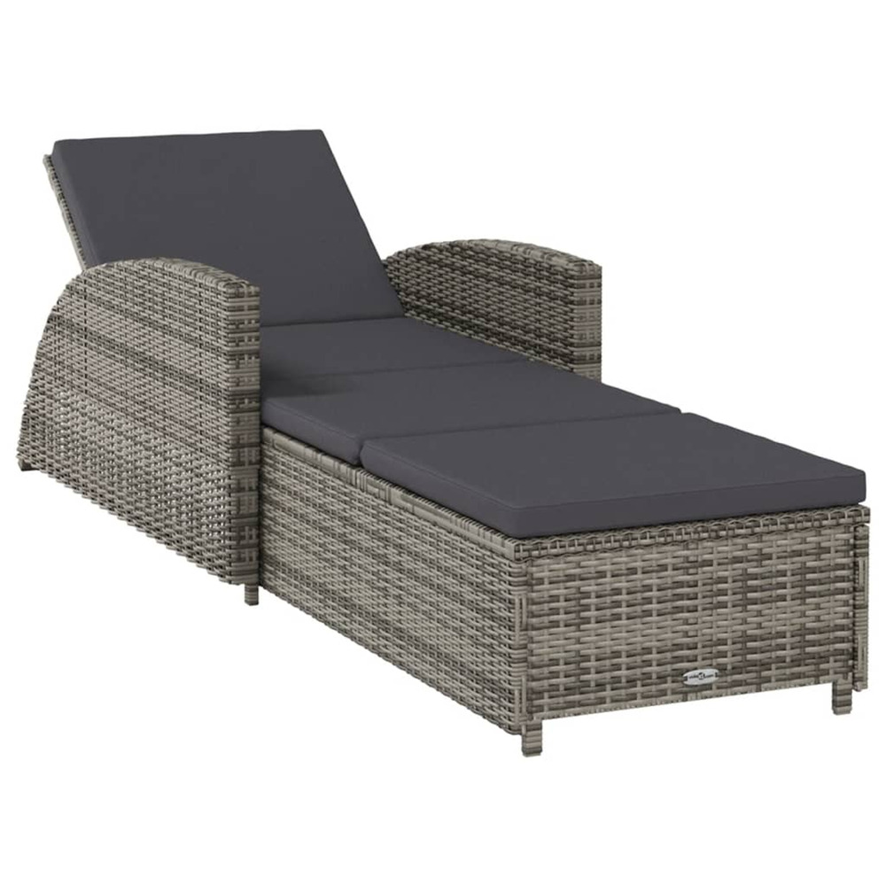 Chaise longue avec coussin gris foncé résine tressée gris bain de soleil