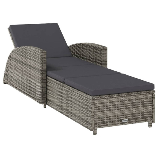 Chaise longue avec coussin gris foncé résine tressée gris bain de soleil