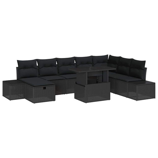 Ensemble de canapé de jardin 11 pcs noir poly rotin