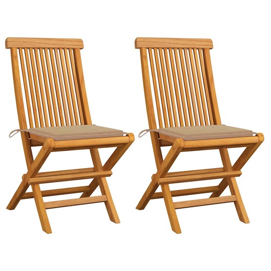 Chaises de jardin et coussins beige lot de 2 bois teck massif