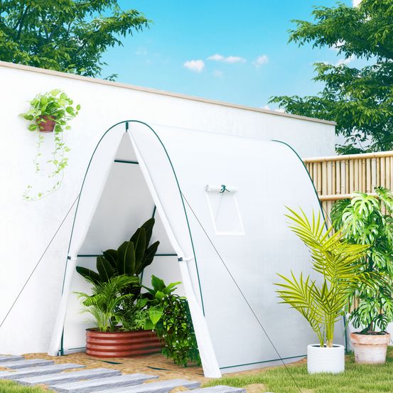 Serre tunnel en pe et acier 180 x 180 x 200 cm blanche jardin potager 2 portes ventilées - comfortxl outdoor living
