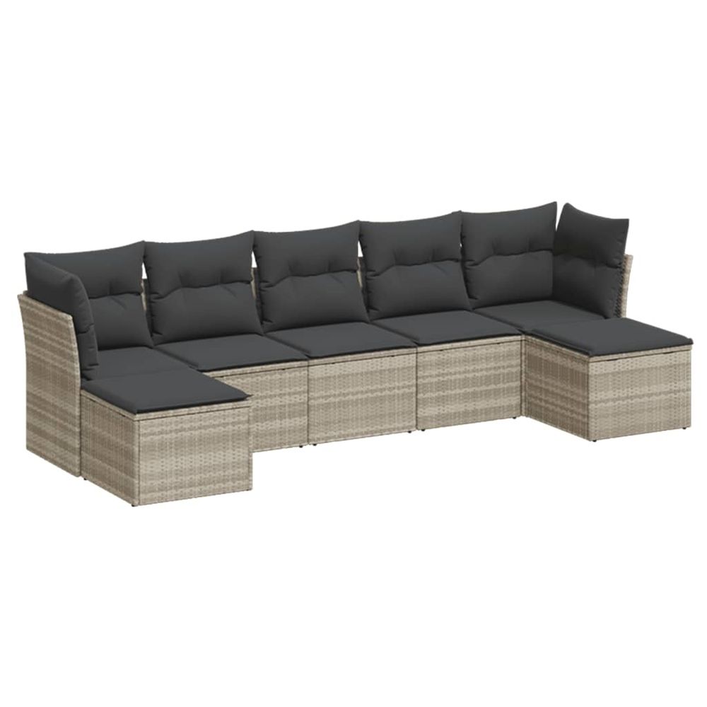 Salon de jardin avec coussins 7 pcs gris clair résine tressée