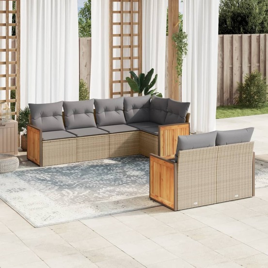 Salon de jardin avec coussins 7 pcs beige résine tressée