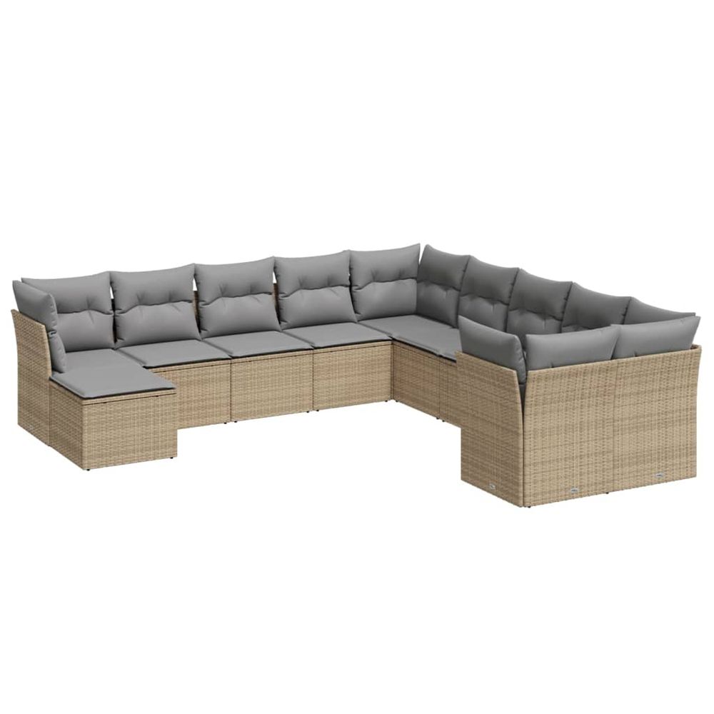 Salon de jardin 11 pcs avec coussins beige résine tressée