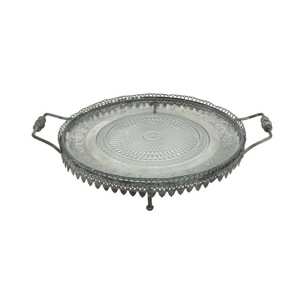 Set de 3 plats à gâteau en métal et verre gris ø. 21-26-34 cm