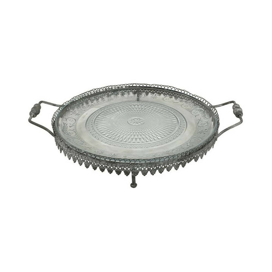 Set de 3 plats à gâteau en métal et verre gris ø.21-26-34 cm