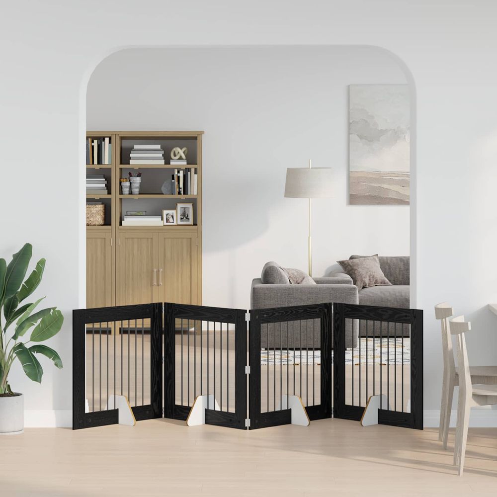 Barrière sécurité chien bois intérieur pliable modulable chêne noir 321cm