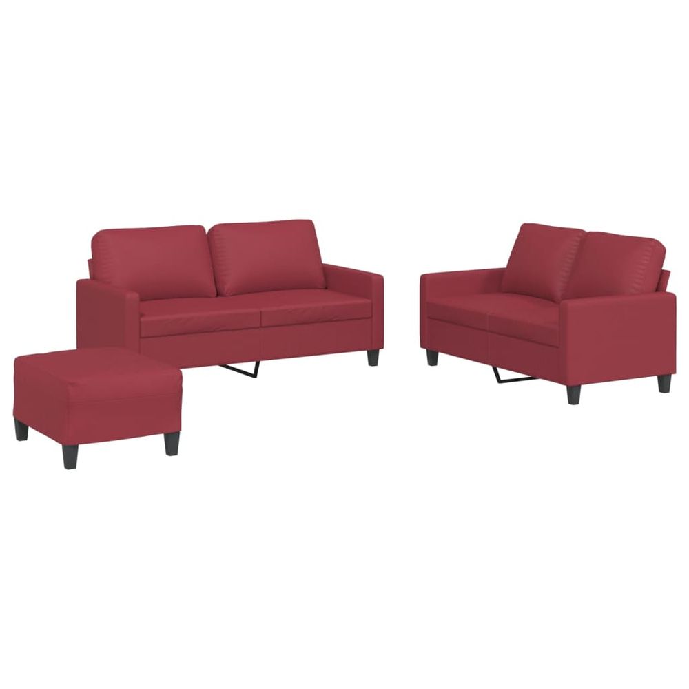 Ensemble de canapés 3 pcs et coussins rouge bordeaux similicuir