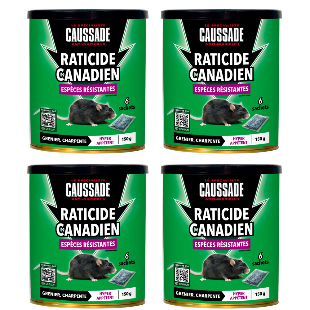 Caussade raticide anti-rats – 24 sachets céréales prêts à l’emploi, efficacité radicale, usage lieux secs, 4x150g