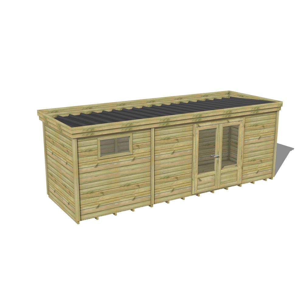 Abri de jardin bois pin traité autoclave 27mm - 6,395x2,14m / 14m2 - bac acier - plancher bois