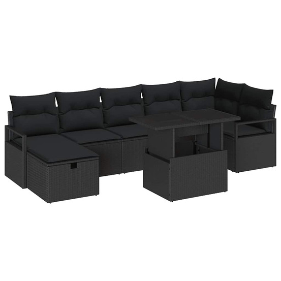 Ensemble de canapé de jardin avec coussin 8 pcs noir poly rotin