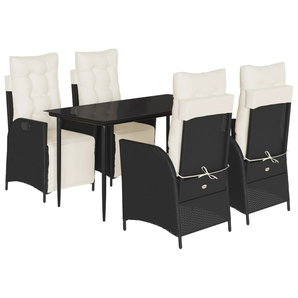 Ensemble à manger de jardin coussins 5pcs noir résine tressée