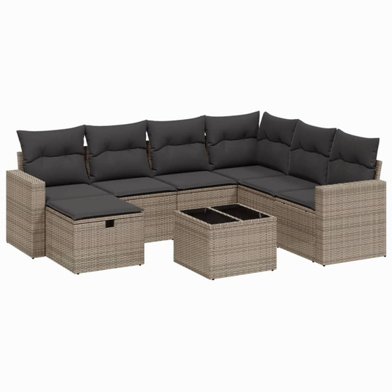 Salon de jardin 8 pcs avec coussins gris résine tressée