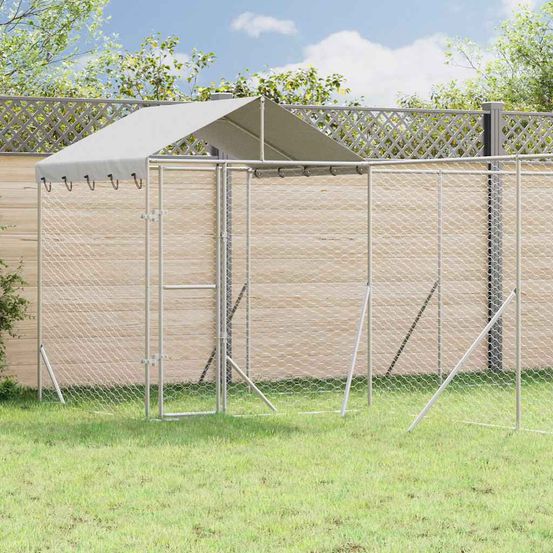 Chenil extérieur pour chien en acier galvanisé avec toit pour jardin 10x6x2,5 m