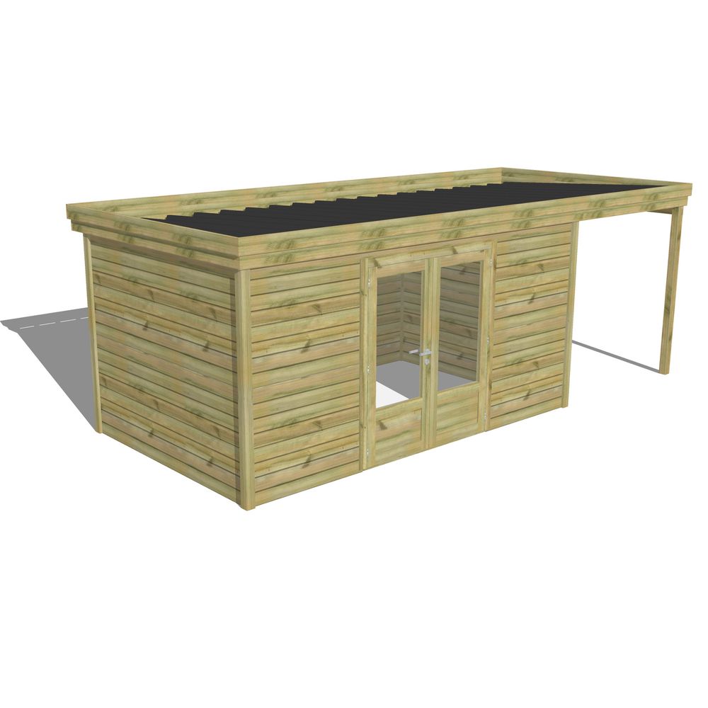 Abri de jardin bois pin traité autoclave 27mm - 6,34x2,64m / 17m2 - bac acier - abri français