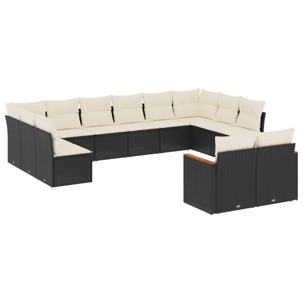 Salon de jardin 12 pcs avec coussins noir résine tressée
