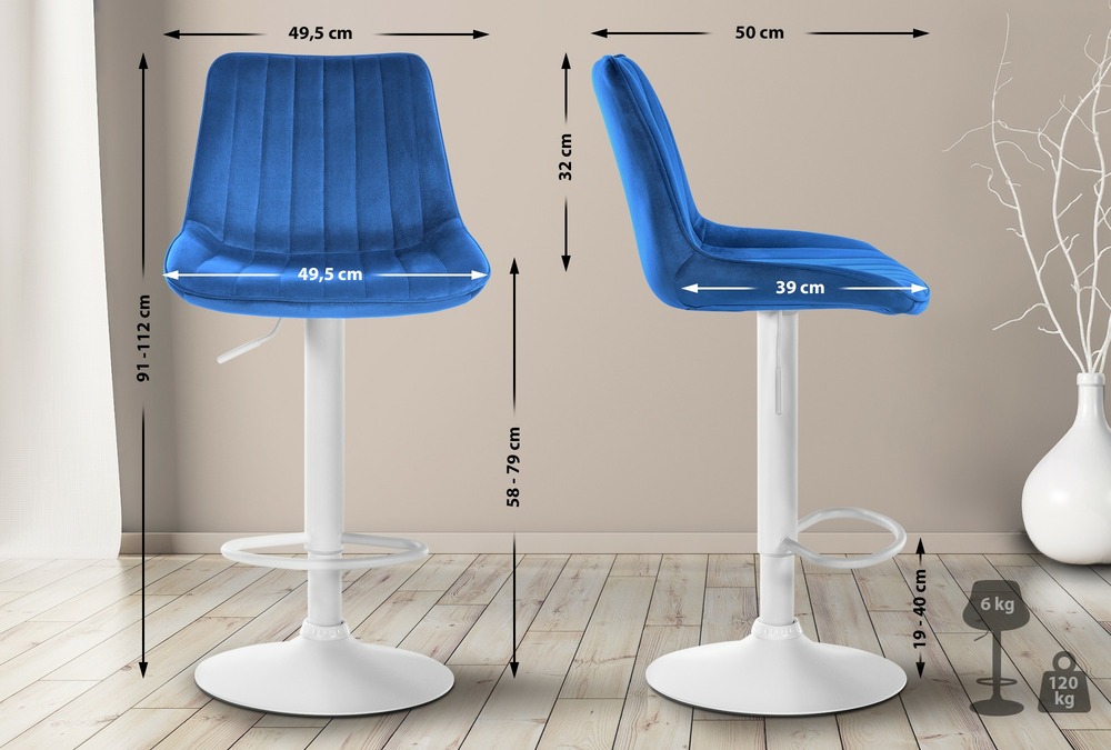 Lot de 2 tabourets de bar toni velours blanc