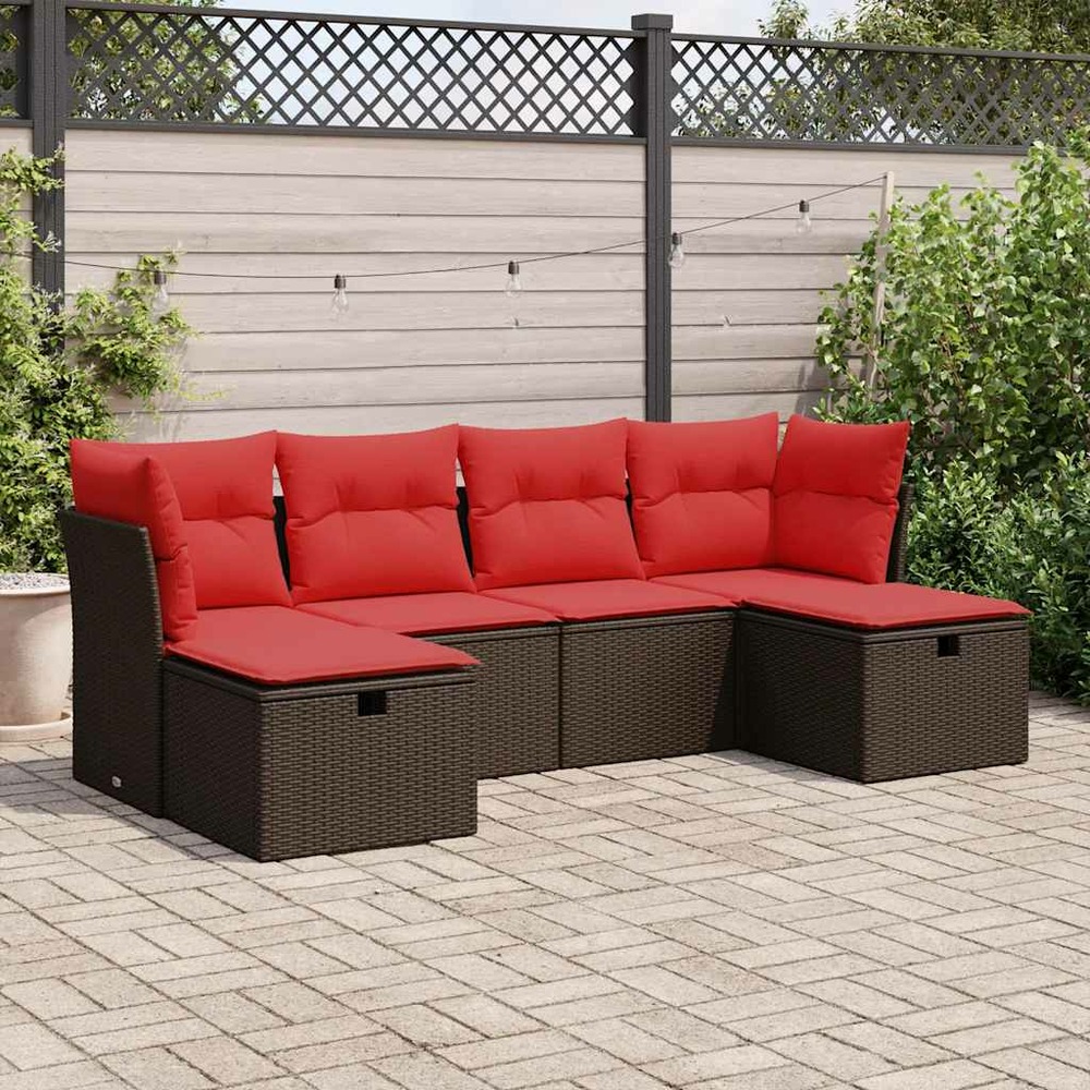 Salon de jardin avec coussins 6 pcs marron résine tressée