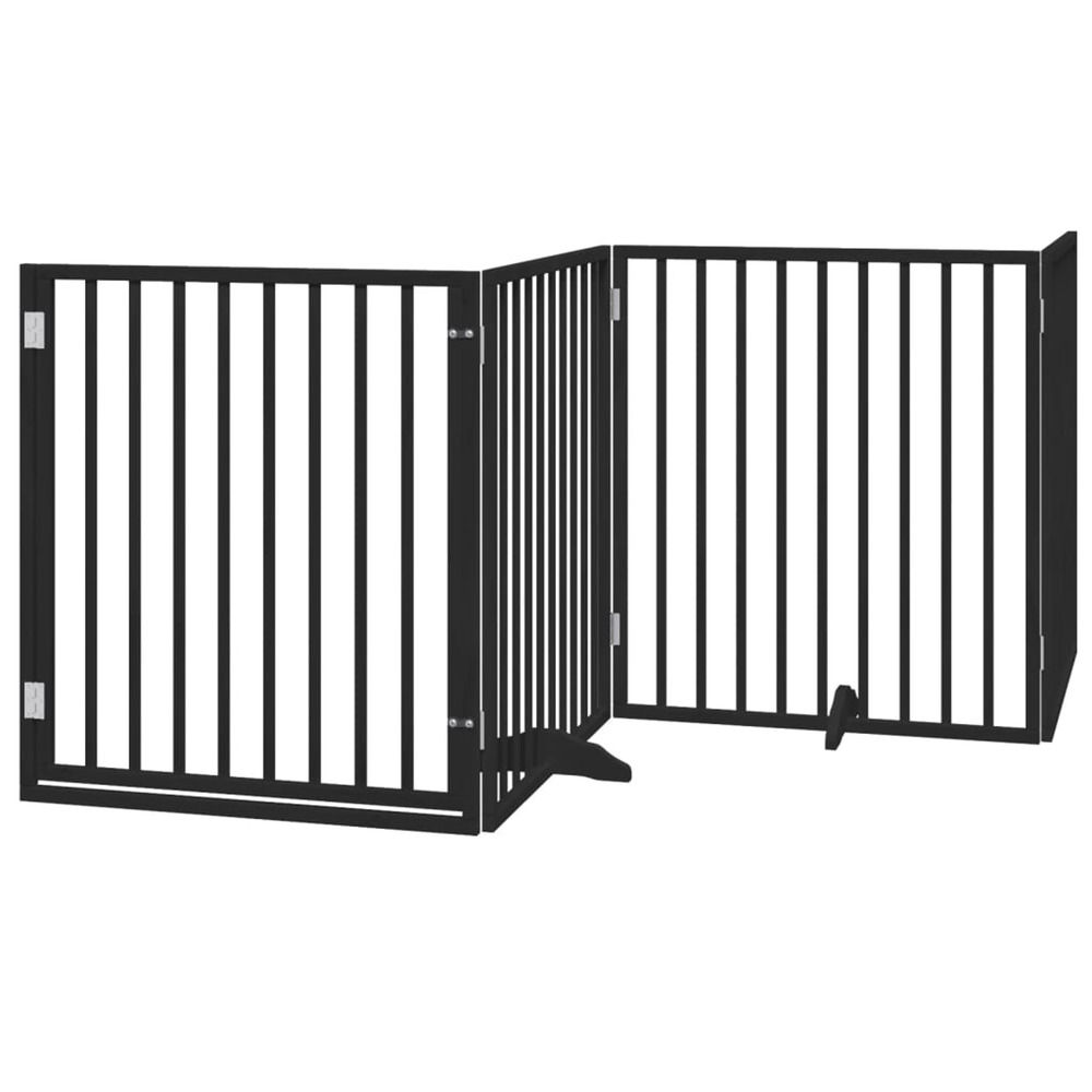Barrière pour chiens et porte 4 panneaux noir bois de peuplier