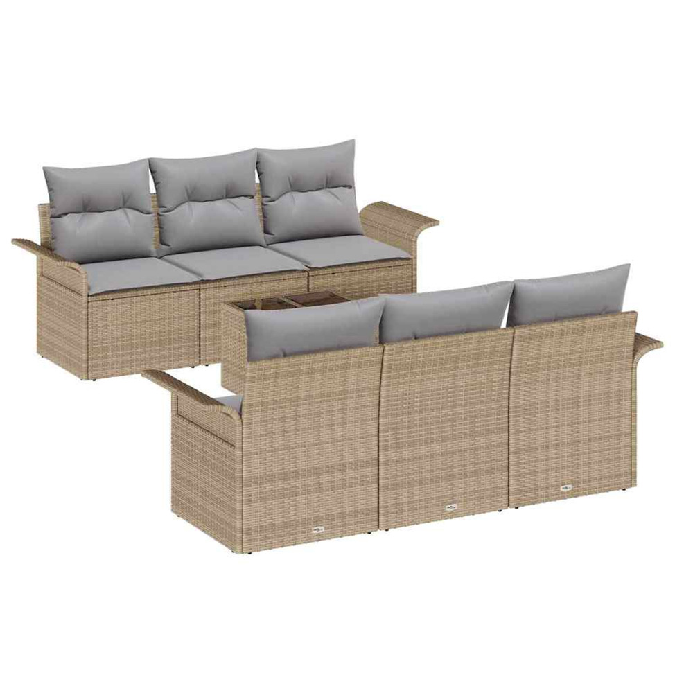 Ensemble de canapé de jardin 7 pcs beige et gris polyrotin