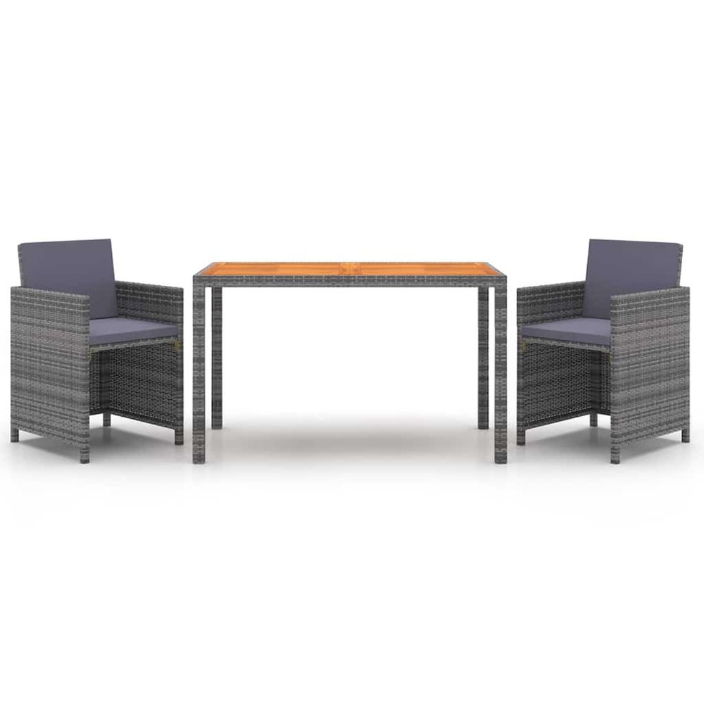 Ensemble à manger de jardin coussins 3pcs résine tressée gris
