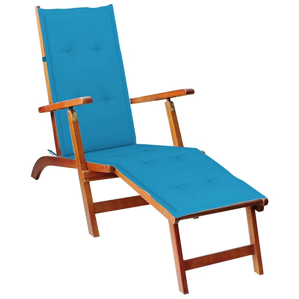 Chaise longue d'extérieur repose-pied et coussin acacia solide bain de soleil