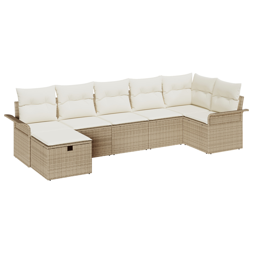 Ensemble de canapé de jardin 7 pièces avec coussins beige poly rotin