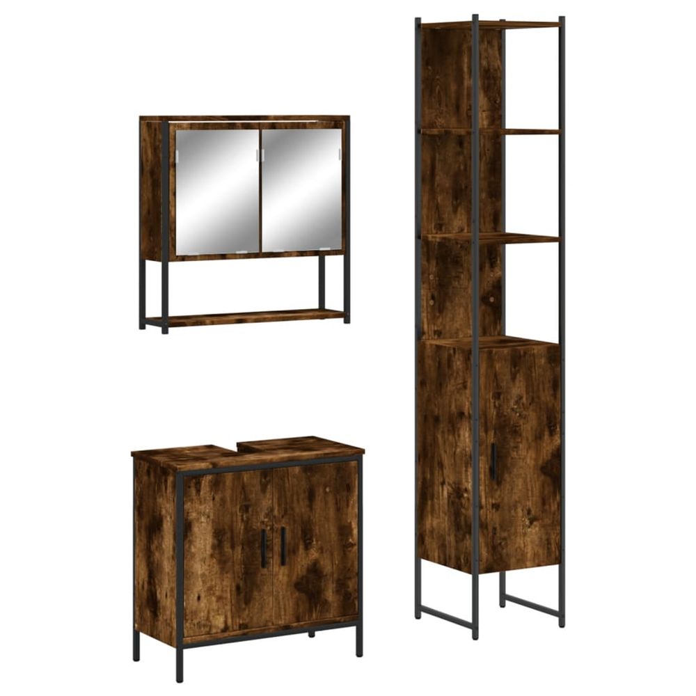 Ensemble de meubles de salle de bain 3 pcs chêne fumé