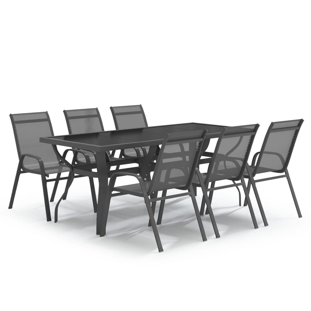 Ensemble à manger de jardin 7 pcs gris et noir