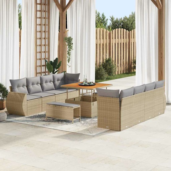Ensemble de canapé de jardin 11 pcs beige poly rotin