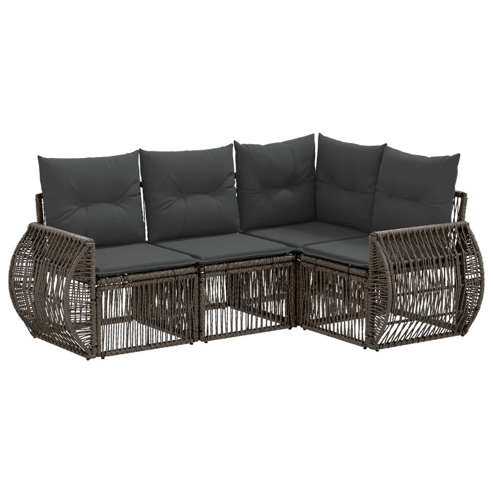 Ensemble de canapé de jardin 4 pc gris et gris foncé polyrotin