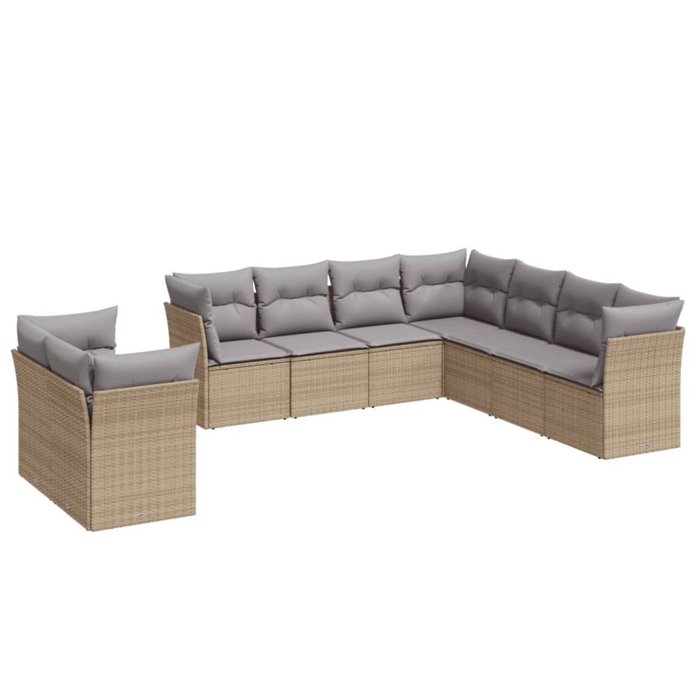 Salon de jardin avec coussins 9 pcs beige résine tressée