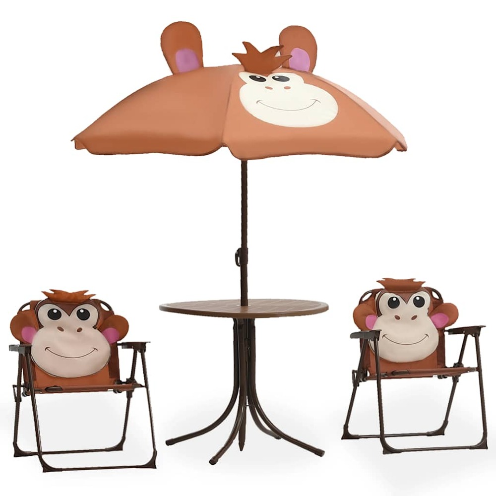 Ensemble de bistro avec parasol pour enfants 3 pcs marron