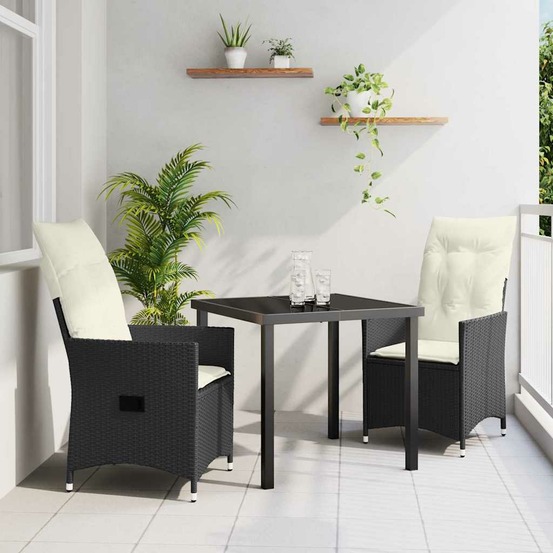 Ensemble de salle à manger pour jardin 3 pcs noir polyrotin