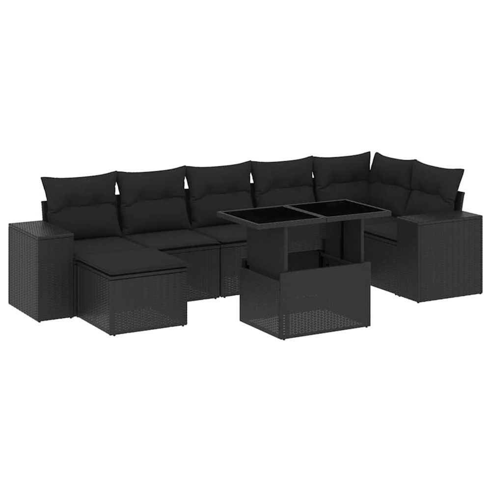 Salon de jardin 8 pcs avec coussins noir résine tressée