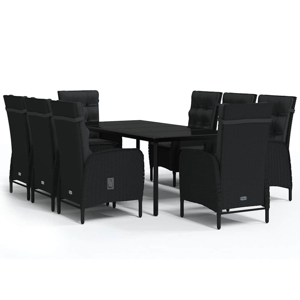 Ensemble à manger de jardin avec coussins 9 pcs noir