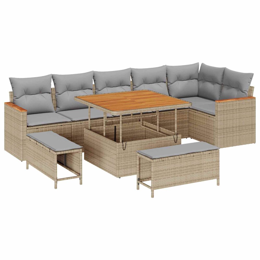 Ensemble de canapé de jardin 9 pc beige polyrotin