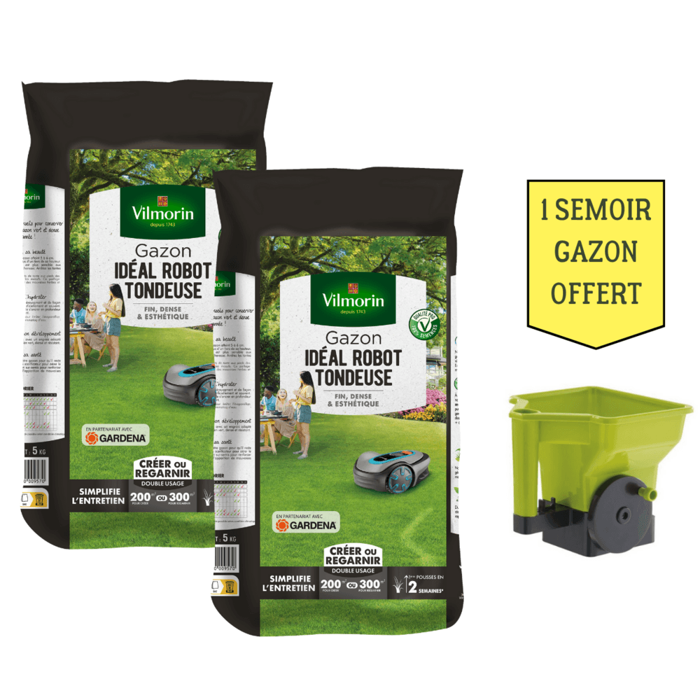 Gazon idéal robot tondeuse - 5 kg (x2) + semoir à gazon offert