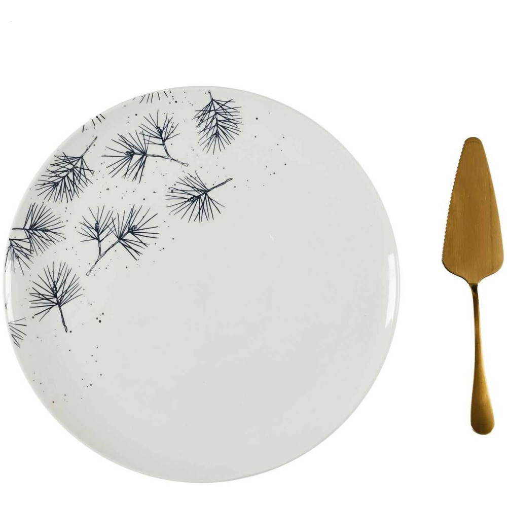 Plat à tarte et pelle dorée feuilles