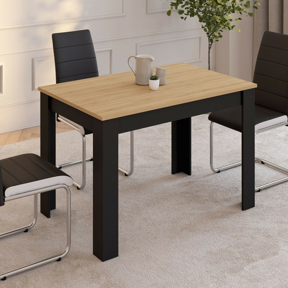 Table à manger rectangle rozy 4 personnes noire plateau façon hêtre 110 cm