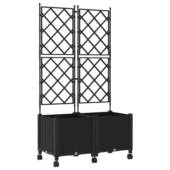 Bac de jardin avec treillis et roues 2 pc noir 80 x 40 x 149 cm