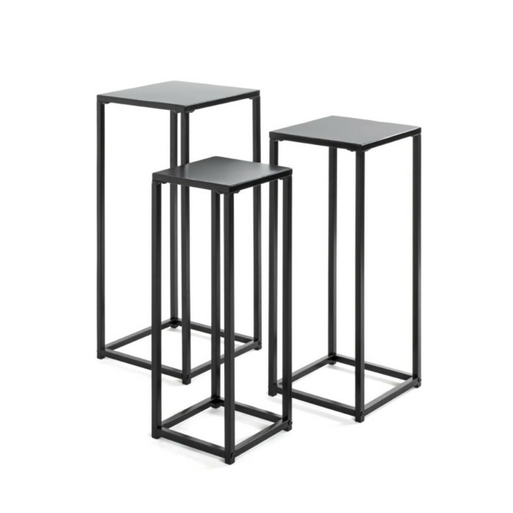 Lot de 3 porte-plantes en métal cromano 71cm noir