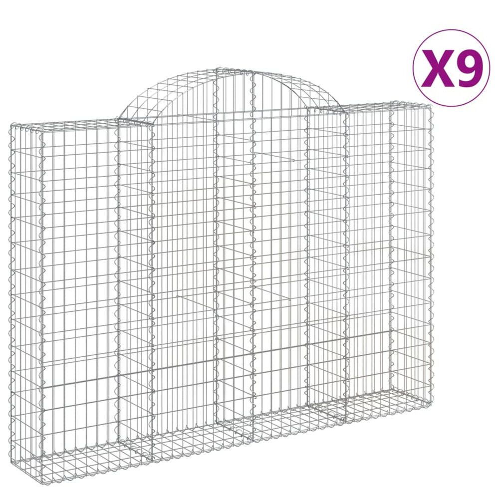 Paniers à gabions arqués 9 pcs 200x30x140/160 cm fer galvanisé