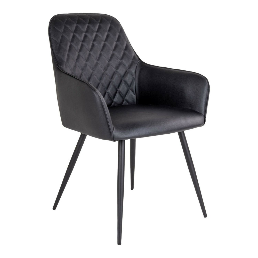 Chaise de salle à manger à accoudoirs en cuir synthétique noir avec pieds noirs