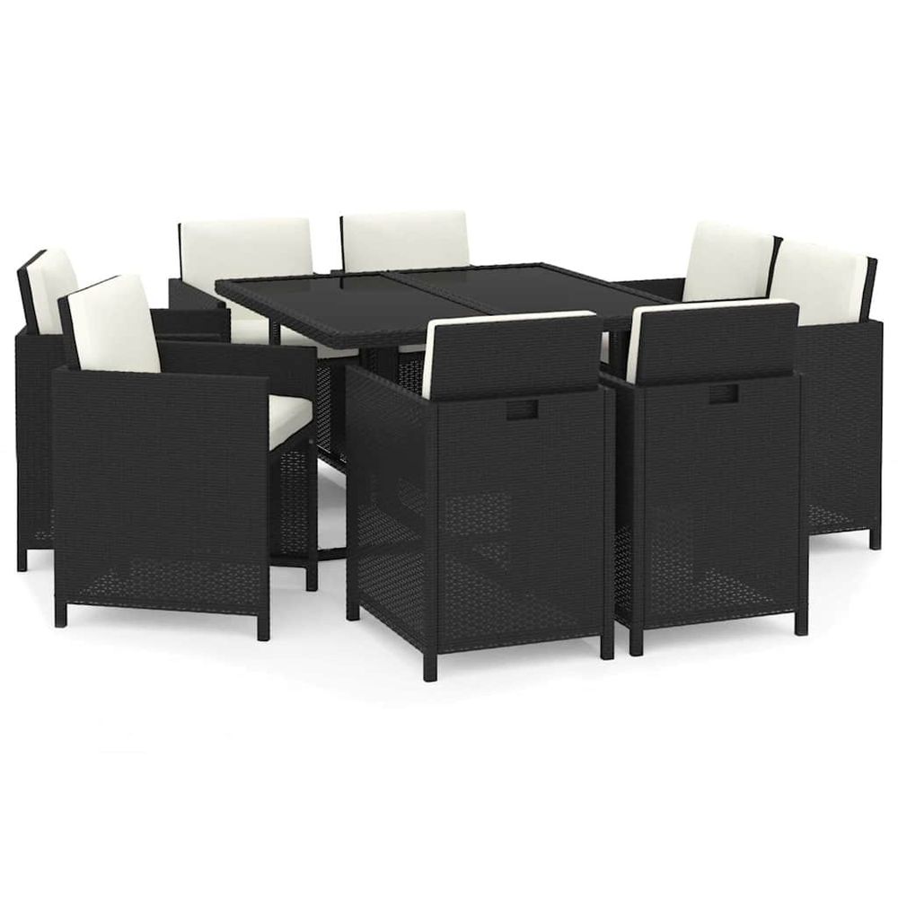 Ensemble à manger de jardin coussins 9pcs résine tressée noir