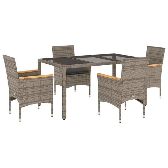 Ensemble à manger de jardin et coussins 5 pcs gris rotin verre