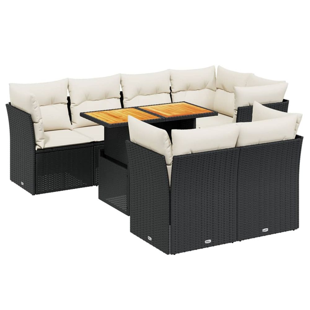 Salon de jardin 8 pcs avec coussins noir résine tressée