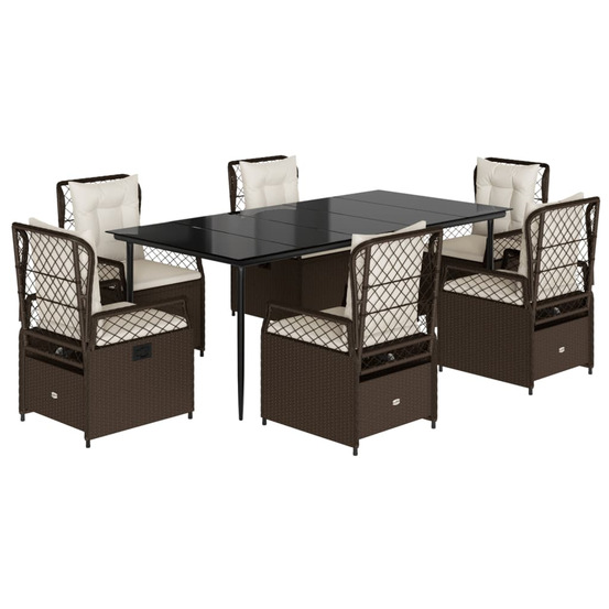 Ensemble à manger de jardin et coussins 7 pcs marron rotin